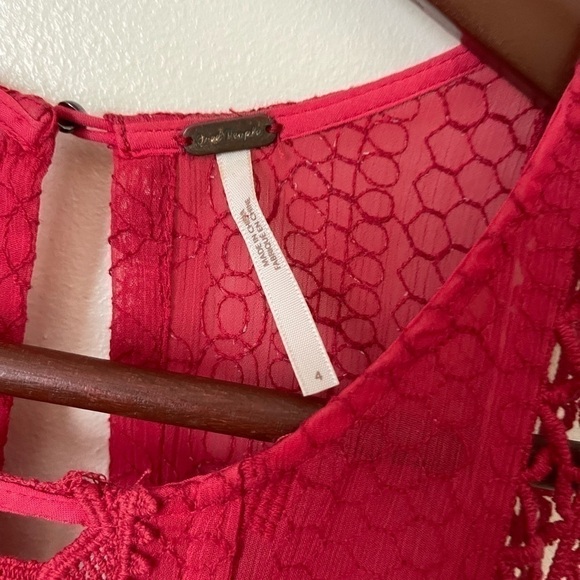 Free People Wherever You Go Red Eyelet Mini Dress Size 4 - Picture 5 of 6
